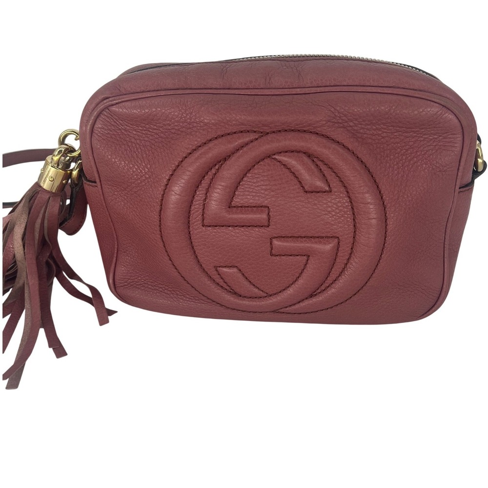Gucci Soho Disco Crossbody Bag Pink Pebbled Leather Tassel Shoulder Bag - Picture 8 of 16